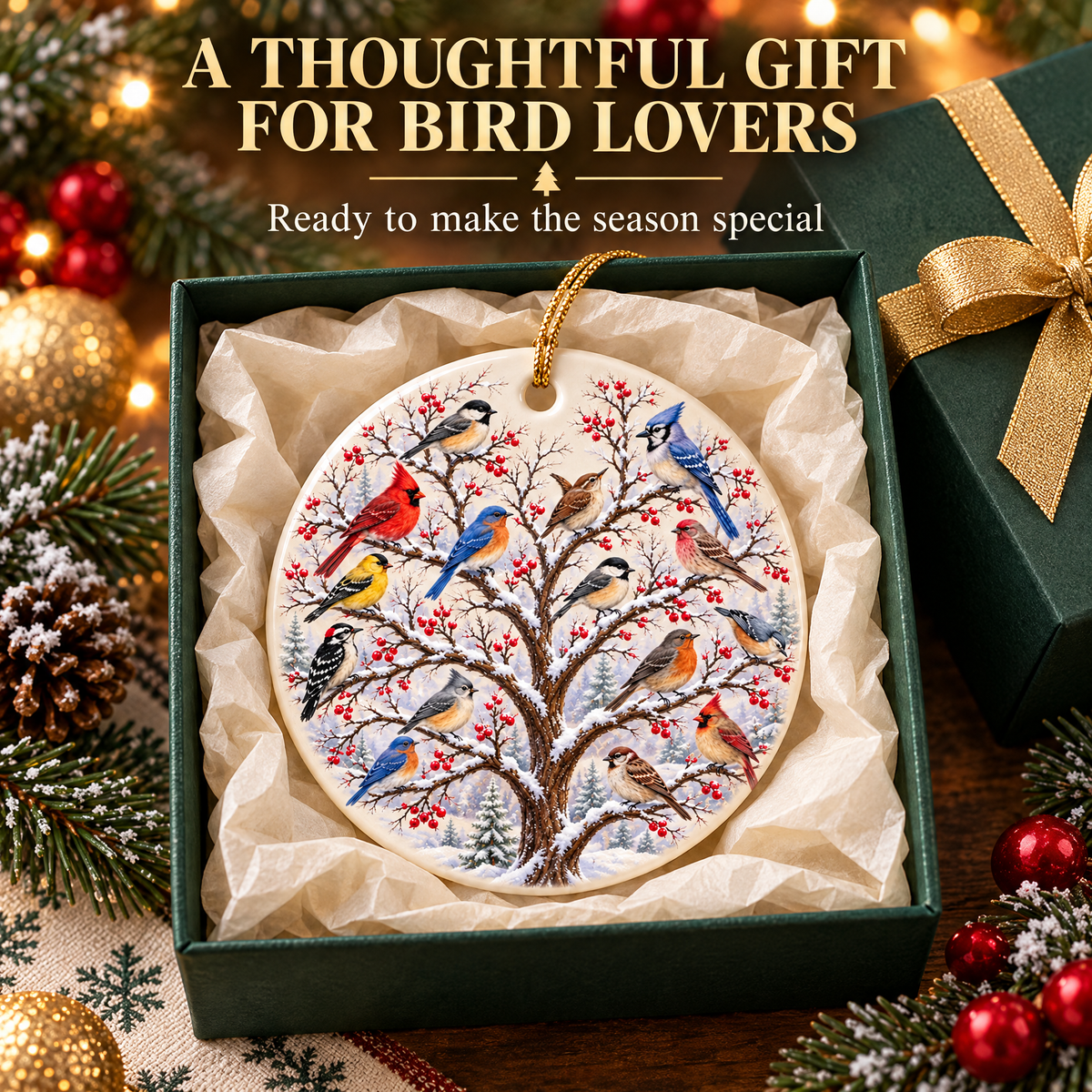 π¦ Winter Birds Ceramic Christmas Ornament