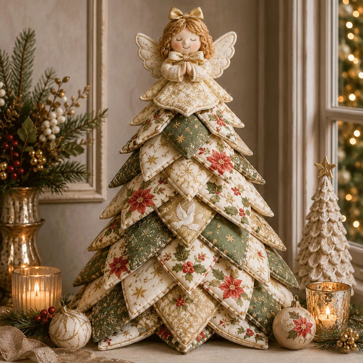 DIY Quilted Christmas Tree Kit – Handmade Fabric Holiday Tabletop Tree Decor