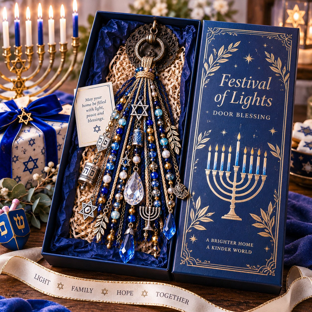 ๐ Festival of Lights Door Blessing โ Hanukkah Keepsake for Home & Family