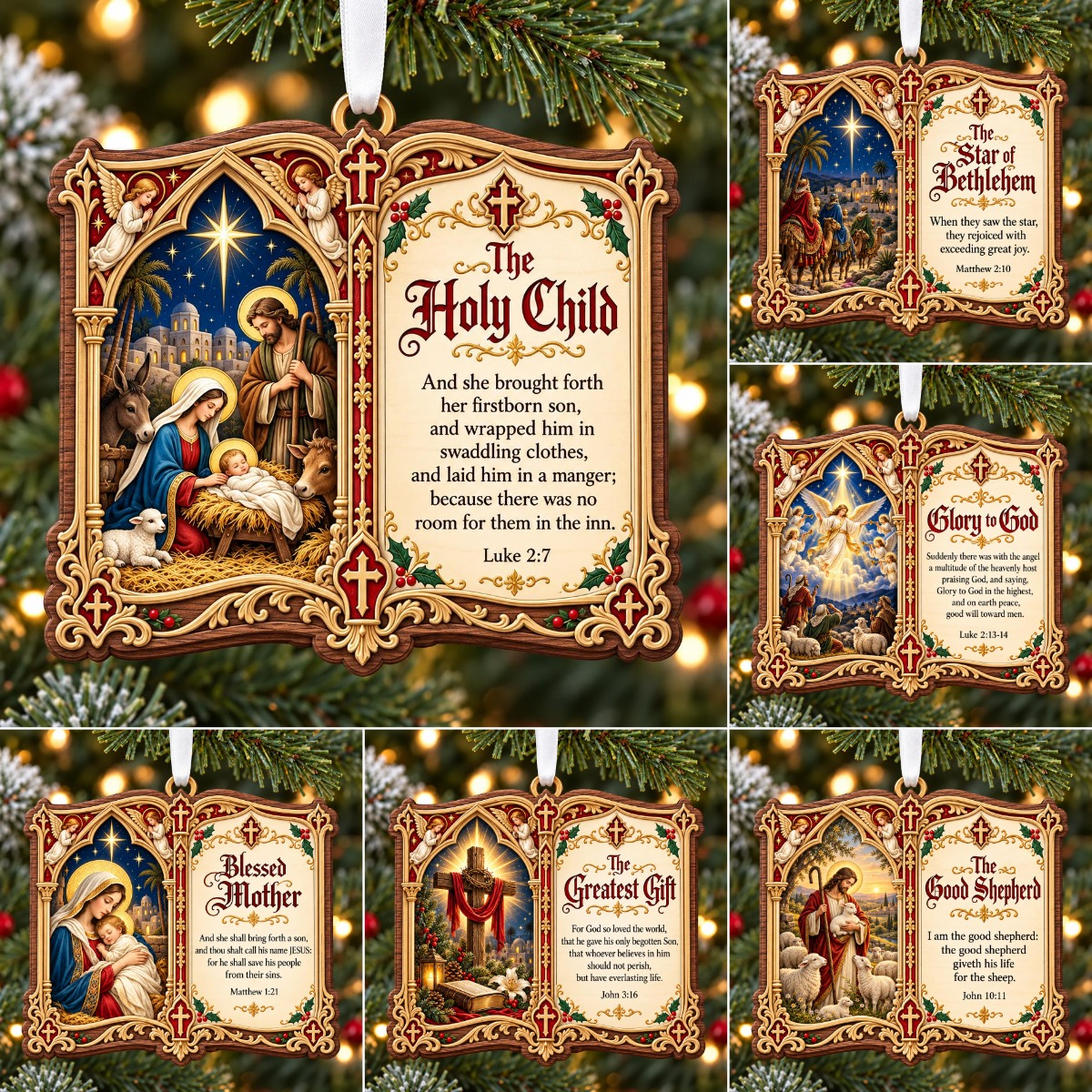 Christian Christmas Bible Verse Book Ornament – Nativity Scripture Keepsake