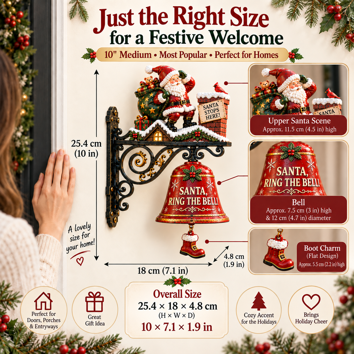 π
Santa, Ring the Bell! Iron Christmas Door Bell β Vintage Holiday Porch & Entryway Decor
