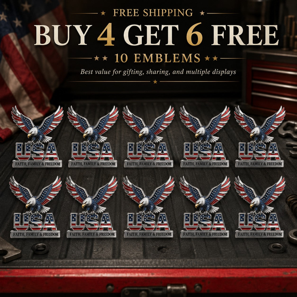 🇺🇸250th Anniversary 65% OFF - ★USA Faith, Family & Freedom★ Metal Emblem