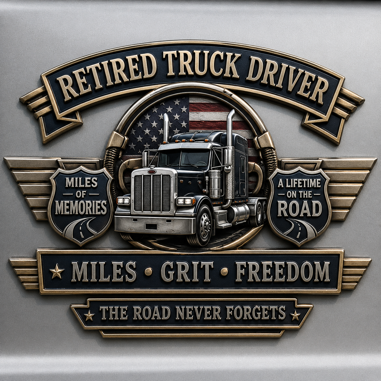 Last Day Promo: 49% OFF âRetired Truck Driver Miles Grit Freedom Metal Car Emblem
