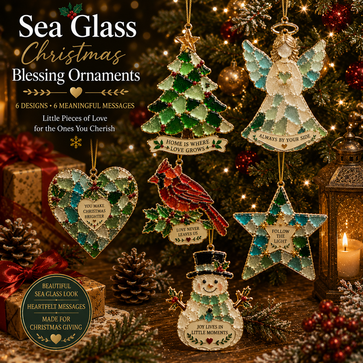๐ Sea Glass Christmas Blessing Ornaments