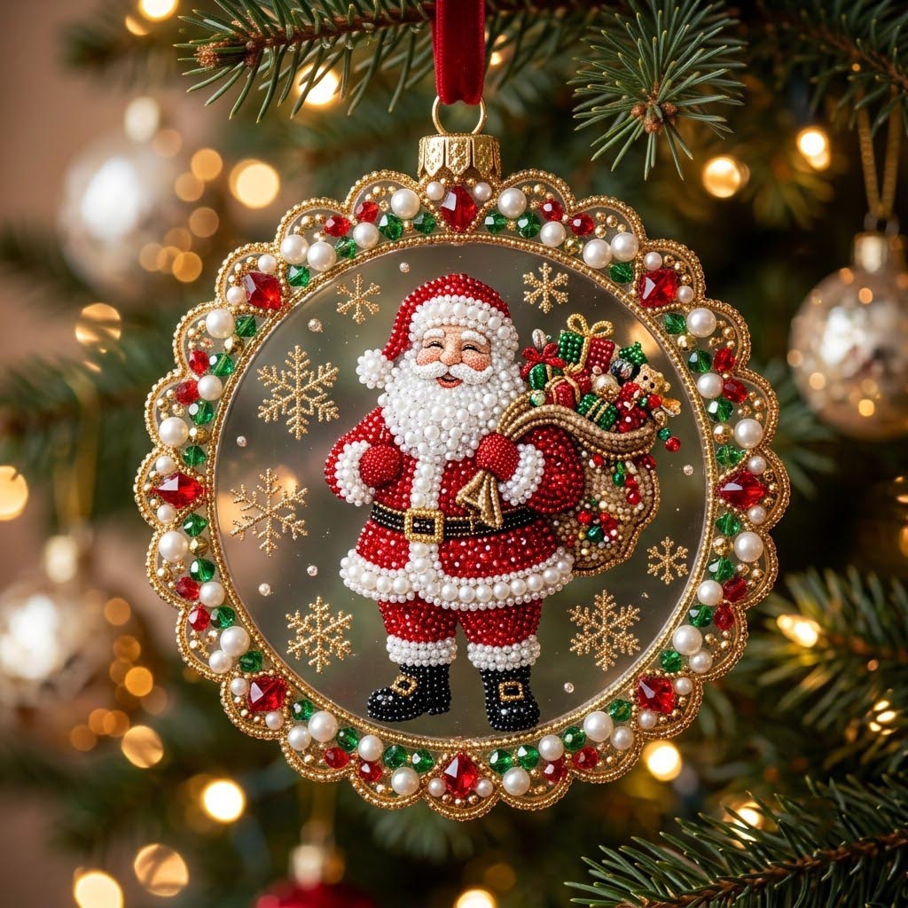 Sparkly Jeweled Santa Claus Christmas Ornament|🎁Acrylic Xmas Tree Hanging Holiday Gift