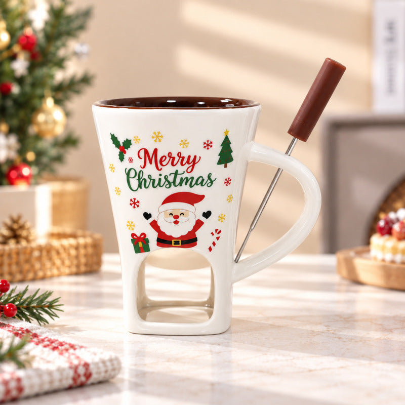 🍪Hot Sale 50% OFF☕Ceramic Chocolate and Cheese Fondue Melter Mug with Fork
