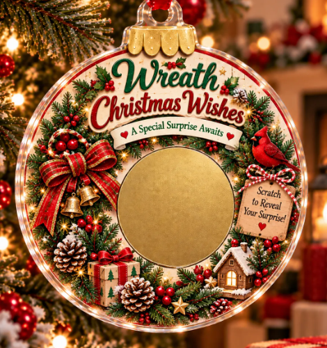 Scratch Surprise Christmas Ornament โ Write Your Own Message & Reveal the Surprise ๐