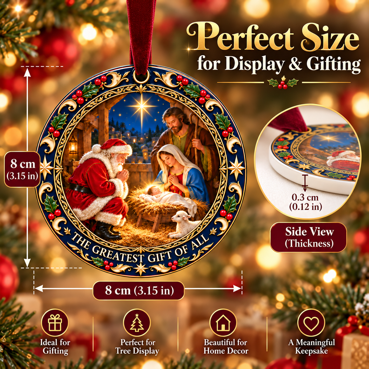 πβ€οΈ The Greatest Gift of All β Santa & Baby Jesus Christmas Ornament βοΈ