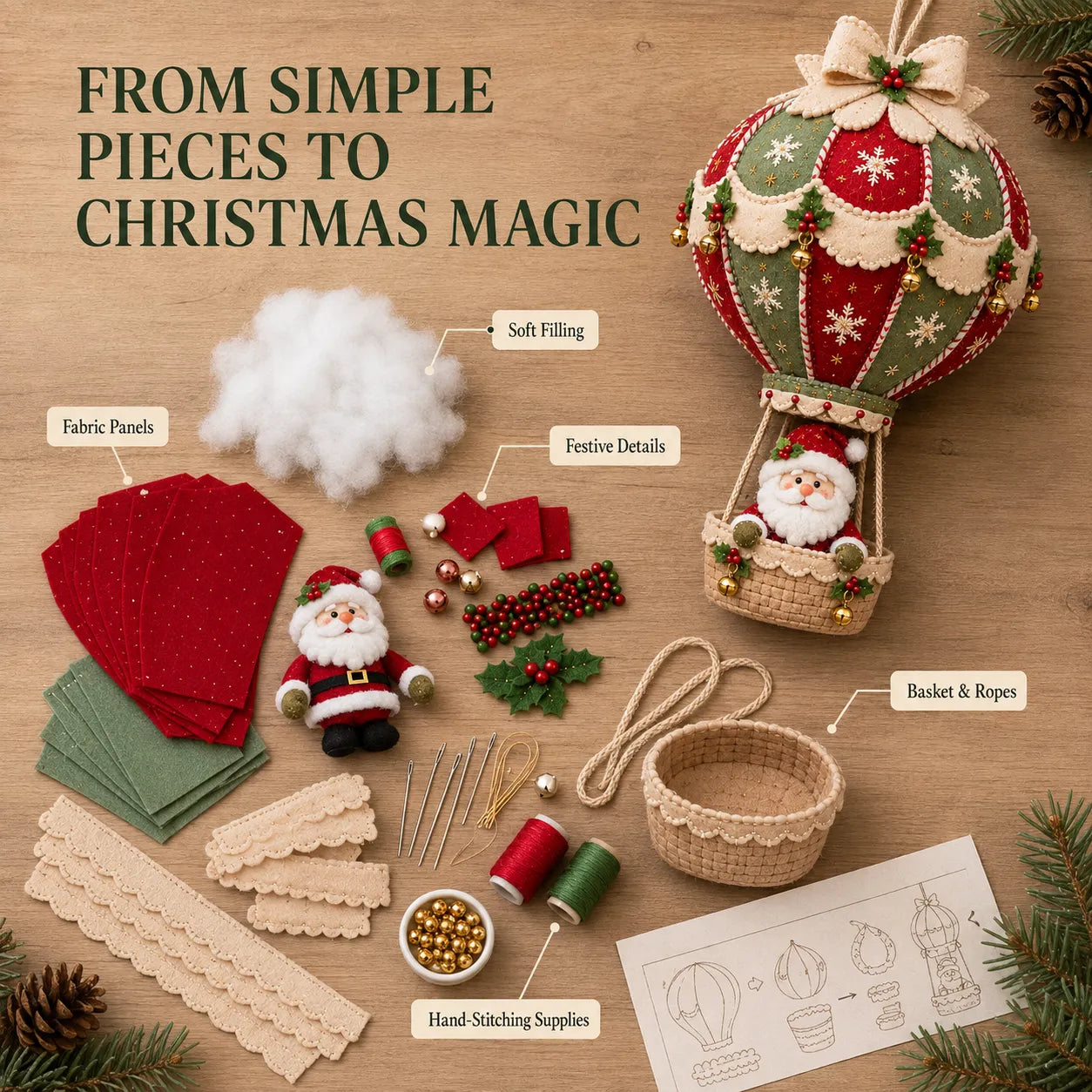 ⏳ Last Day 50% OFF – 🎈 Beginner-Friendly Christmas Hot Air Balloon Hanging Decor DIY Kit Collection | Complete Kit with Coordinated Fabrics, Decorative Accents & Crafting Materials Included 💕