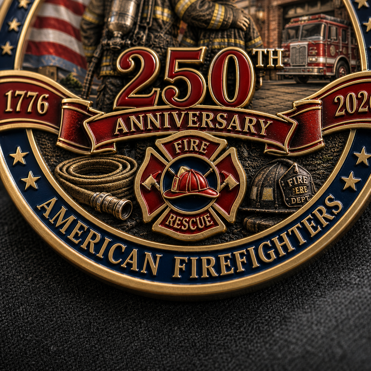 250th Anniversary American Firefighters Commemorative Coin – Courage, Duty & Service 1776–2026