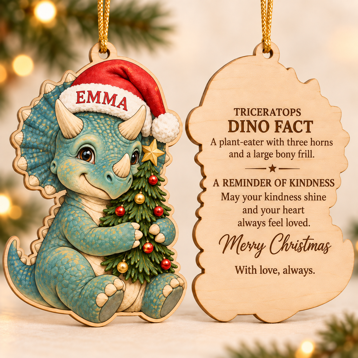 🔥Last Day 50% OFF -🦖 Personalized Dinosaur Christmas Ornament | Custom Name Wood Keepsake with Dino Facts & Wishes 🎄