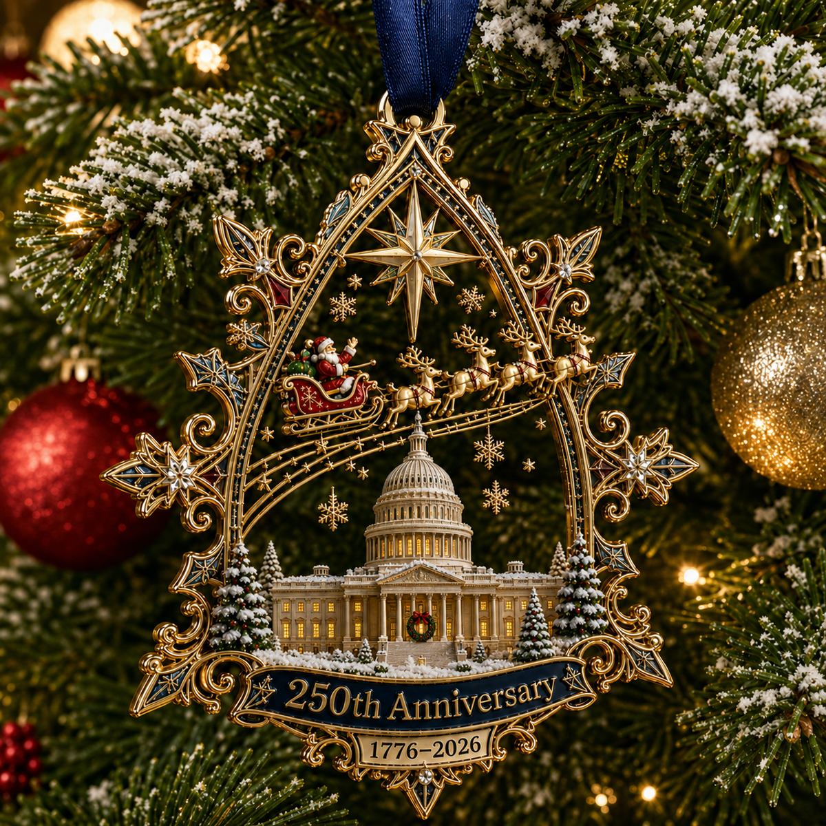 π₯250th Anniversary: Santa Flying Over the White House on a Snowy Night