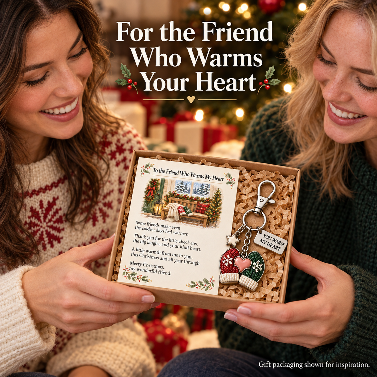 "You Warm My Heart" Mittens Keychain & Mini Keepsake Card ❄️❤️ | The Perfect Best Friend Christmas Gift & Stocking Stuffer