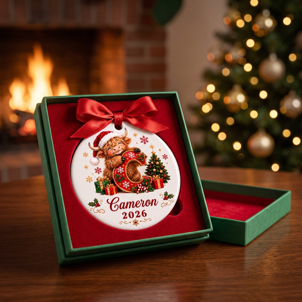 Personalized Highland Cow Initial Ornament