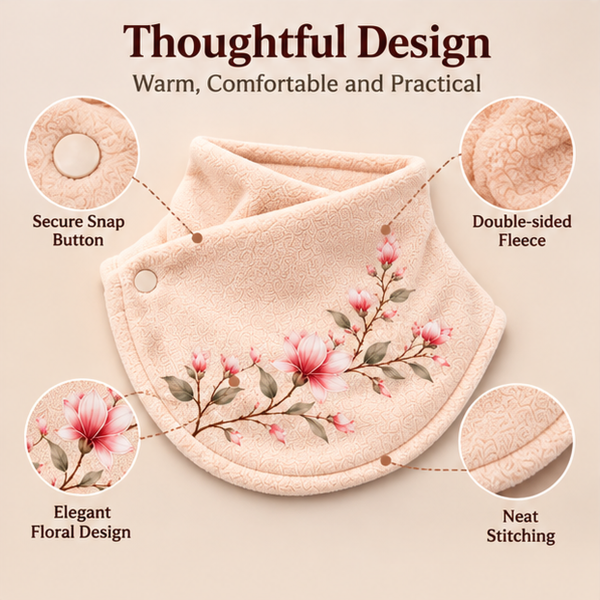 ๐ธ Elegant Floral Fleece Neck Warmer for Women โ Soft & Cozy Winter Scarf