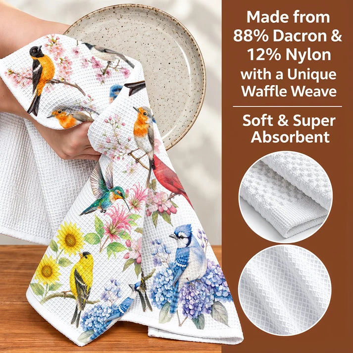 Birds Kitchen Towel Garden Birds in Bloom