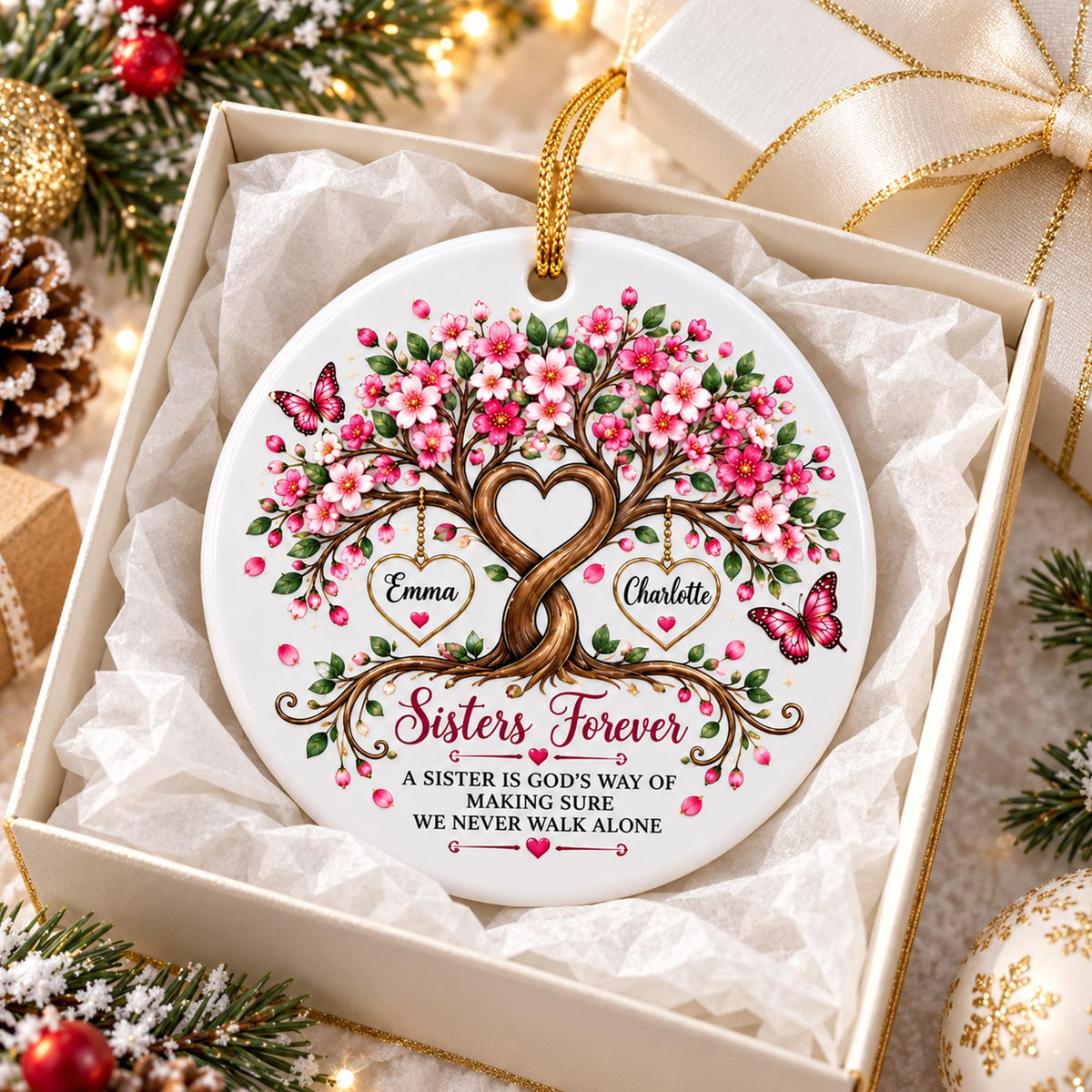 Personalized Sisters Forever Tree of Life Christmas Ornament