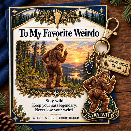 🔥Last Day 50% OFF "To My Favorite Weirdo" Funny Bigfoot Keychain & Gift Card Set 🌲🍑 - Sassy Gag Gift for Best Friends