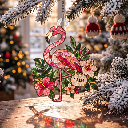 Personalized Christmas‑themed Stained Glass Ornament – Custom Name Suncatcher Tree Decoration 🌈