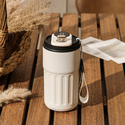 Smart Temperature Display Travel Mug – 450ml Insulated Coffee Cup with Carry Strap