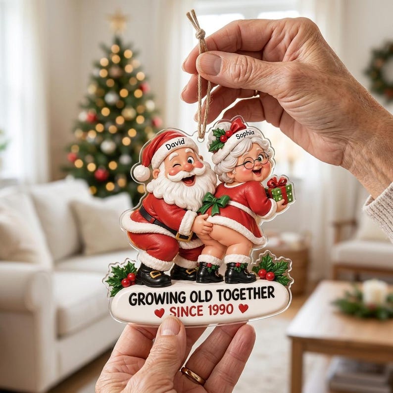 Personalized Santa Couple Ornament - Funny "Growing Old Together" Mr. & Mrs. Claus Anniversary Gift 🎅🤶