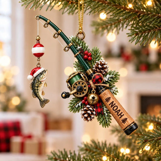 🎣 Personalized Fishing Christmas Ornament with Hanging Cord