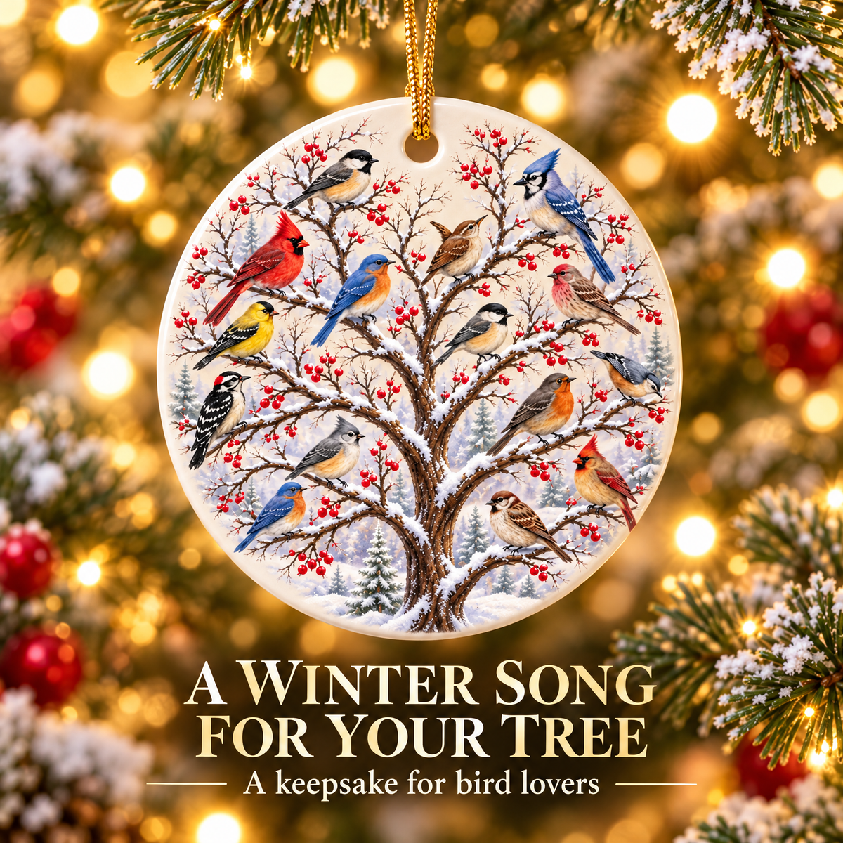 🐦 Winter Birds Ceramic Christmas Ornament