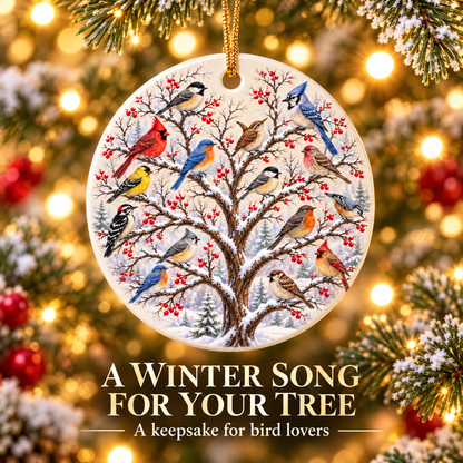🐦 Winter Birds Ceramic Christmas Ornament