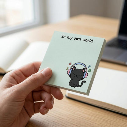 Black Cat Self-Care Sticky Notes, Cozy Introvert Desk Pad (4 Pack)