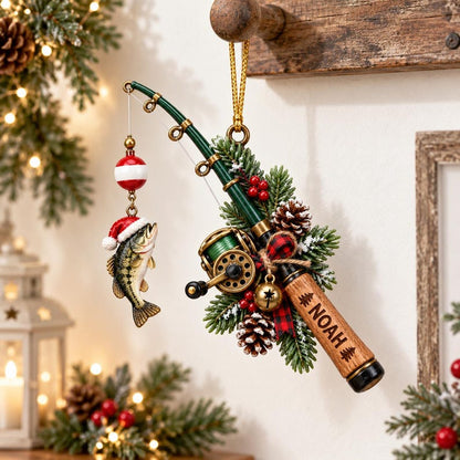 🎣 Personalized Fishing Christmas Ornament with Hanging Cord