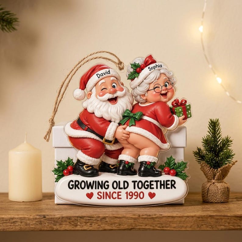Personalized Santa Couple Ornament - Funny "Growing Old Together" Mr. & Mrs. Claus Anniversary Gift 🎅🤶