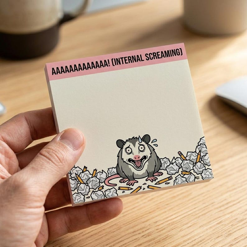 The "Relatable Opossum" Sticky Note Set (4-Pack) 🐾🗑️ | Funny Office Desk Accessories &amp; Coworker Gag Gift