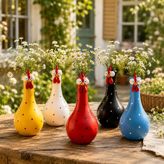 Chicken Resin Vase, Farmhouse Polka Dot Flower Holder, Farmhouse Kitchen Decor