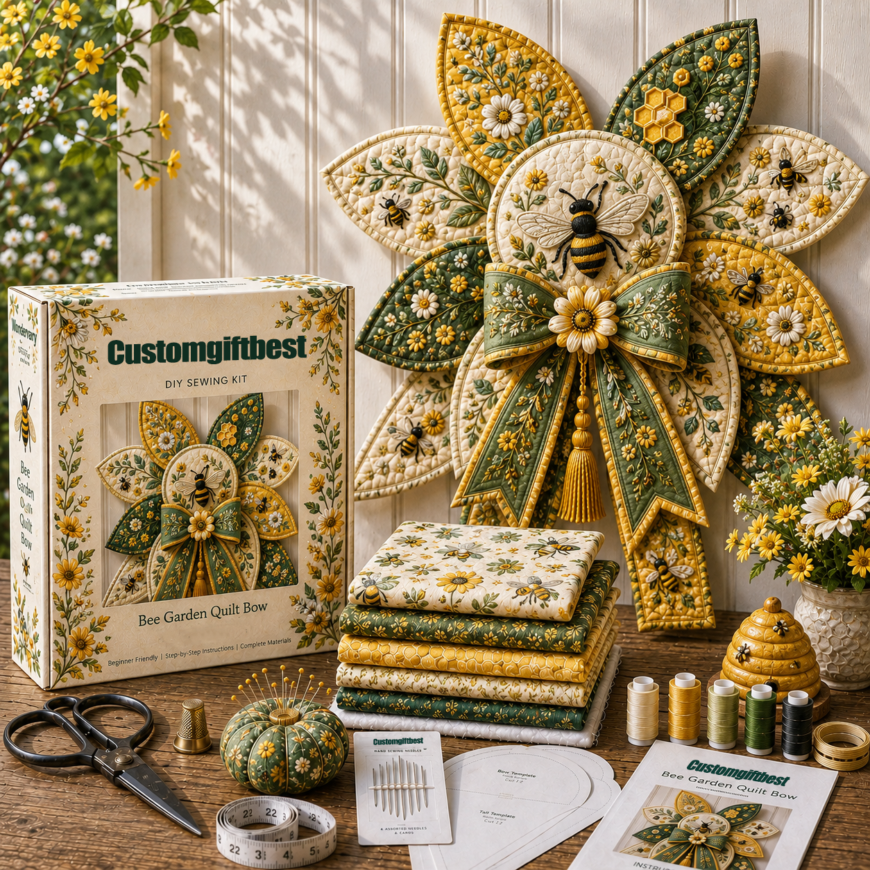 🌼 DIY Sewing Kit Garden Quilt Bow | Beginner Friendly Handmade Craft for Door Wall Entryway Seasonal Home Decor