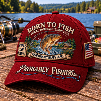 🎣 Born To Fish “Probably Fishing” USA Angler Tribute Cap  | Cotton-Poly Blend • Detailed Embroidery • Adjustable Fit