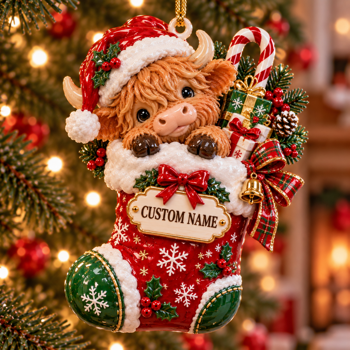 Personalized Highland Cow Christmas Ornament