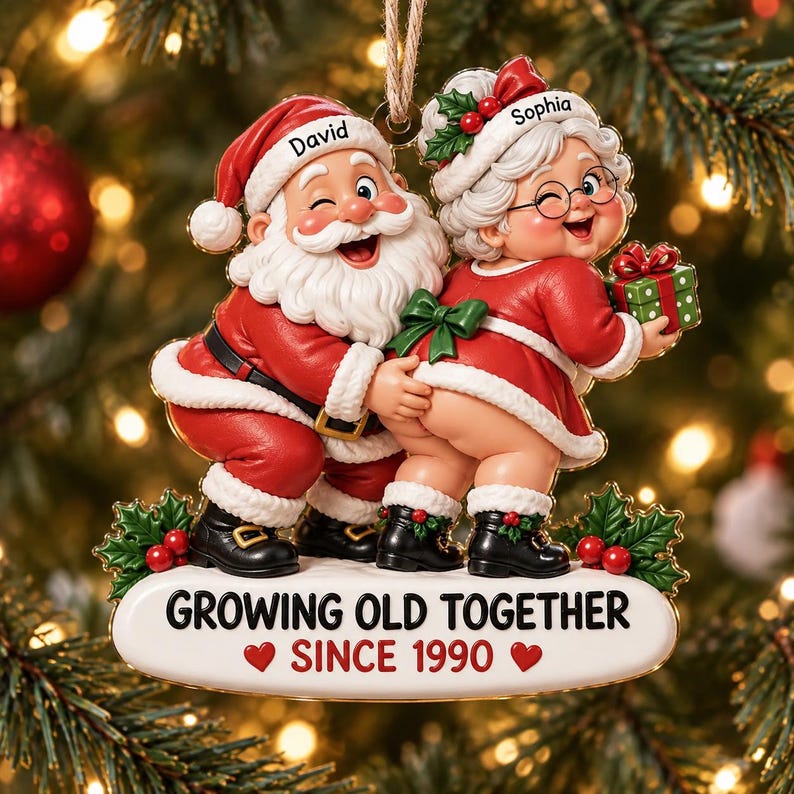 Personalized Santa Couple Ornament - Funny "Growing Old Together" Mr. & Mrs. Claus Anniversary Gift 🎅🤶