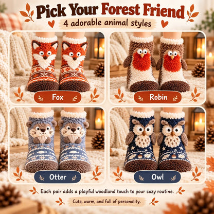 🦊🐦 Cozy 3D Animal Fuzzy Slipper Socks – Cute & Warm House Socks 🦦🦉
