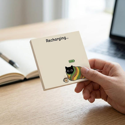 Black Cat Self-Care Sticky Notes, Cozy Introvert Desk Pad (4 Pack)