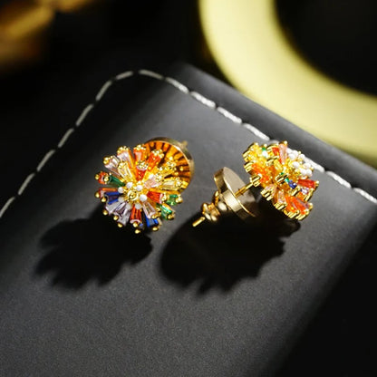 ✨ ✨ Colorful Firework Stud Earrings – Cubic Zirconia, 18K Plated, Festive 🎆