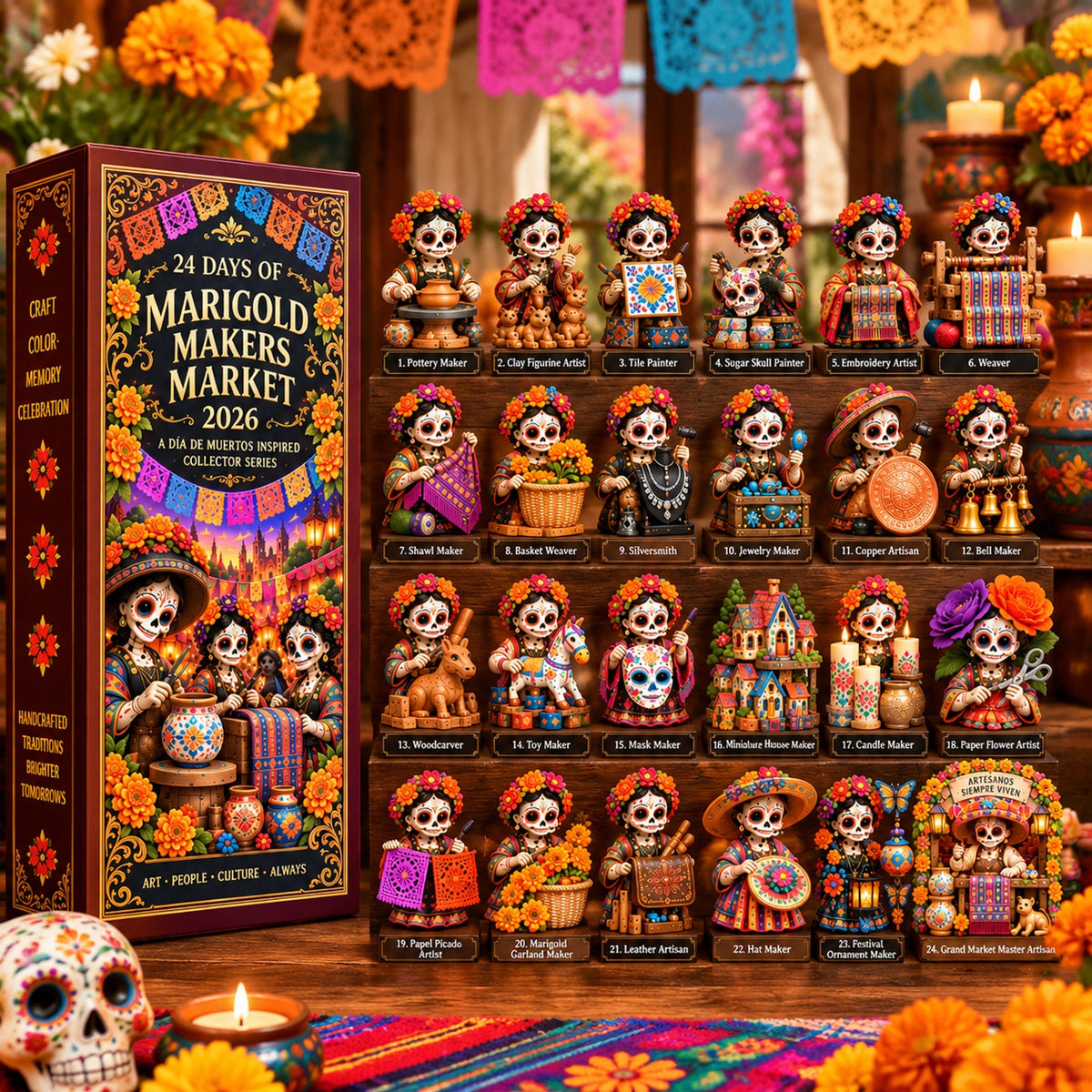 Pueblo del Día de Muertos 2026 – 24-Day Day of the Dead Collectible Countdown Calendar with 24 Unique Miniatures