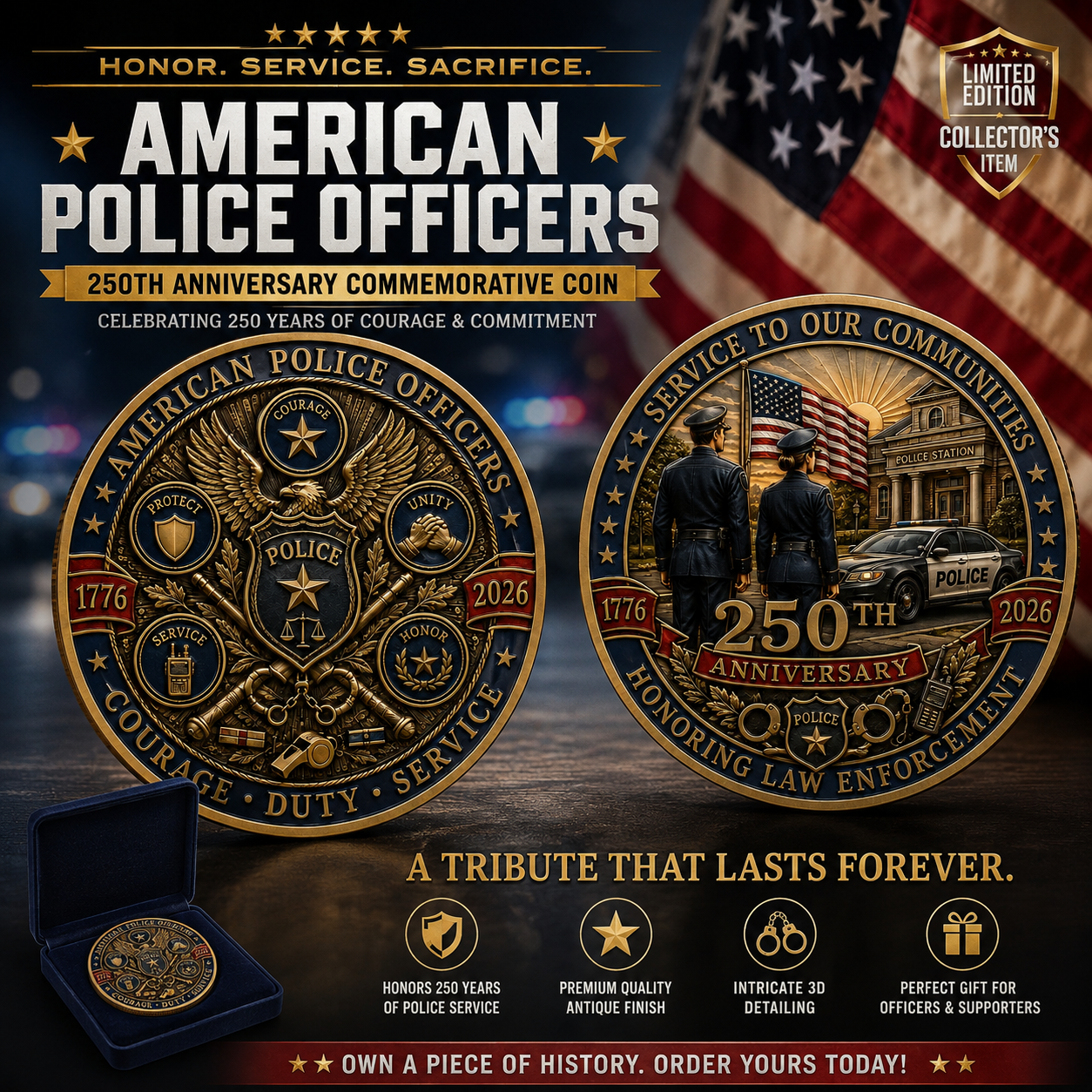 🇺🇸 The Ultimate "Thank You" – 250th Anniversary American Police Officer Commemorative Coin (1776-2026) 🦅