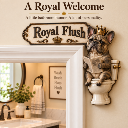 👑 "The Royal Flush" Frenchie Door Frame Decor | Hilarious Bathroom Wall Art 🐶🚽