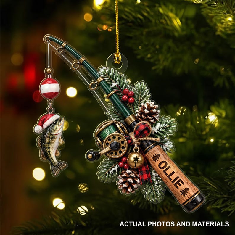 🎣 Personalized Fishing Christmas Ornament with Hanging Cord