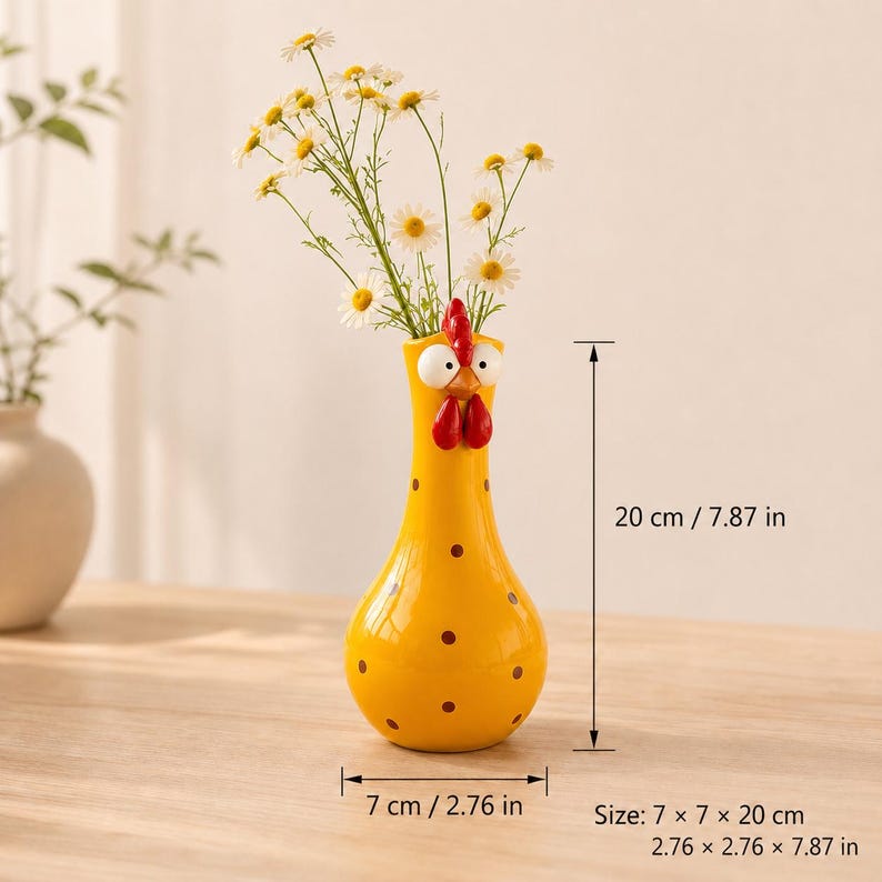 Chicken Resin Vase, Farmhouse Polka Dot Flower Holder, Farmhouse Kitchen Decor