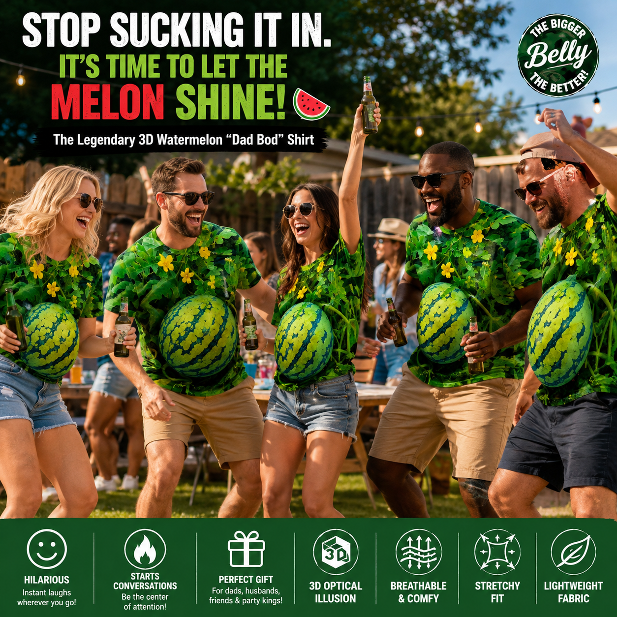 The Legendary 3D Watermelon "Dad Bod" Shirt 🍉 | Hilarious Belly Optical Illusion Tee | The Ultimate Summer Gag Gift