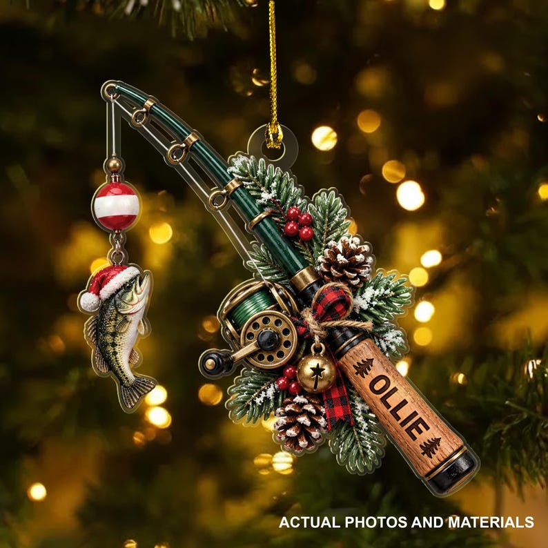 🎣 Personalized Fishing Christmas Ornament with Hanging Cord