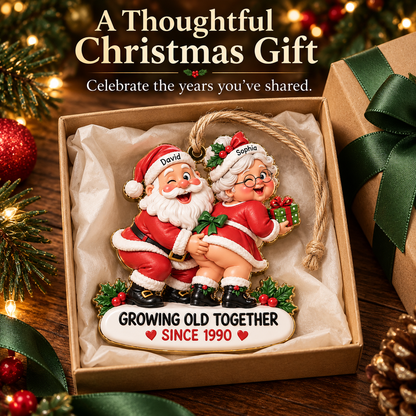 Personalized Santa Couple Ornament - Funny "Growing Old Together" Mr. & Mrs. Claus Anniversary Gift 🎅🤶