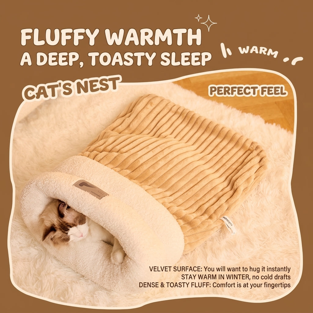 Cozy Nest Pet Sleeping Bag for Cats & Dogs – Soft Plush Cave Bed