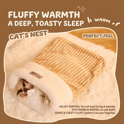Cozy Nest Pet Sleeping Bag for Cats & Dogs – Soft Plush Cave Bed